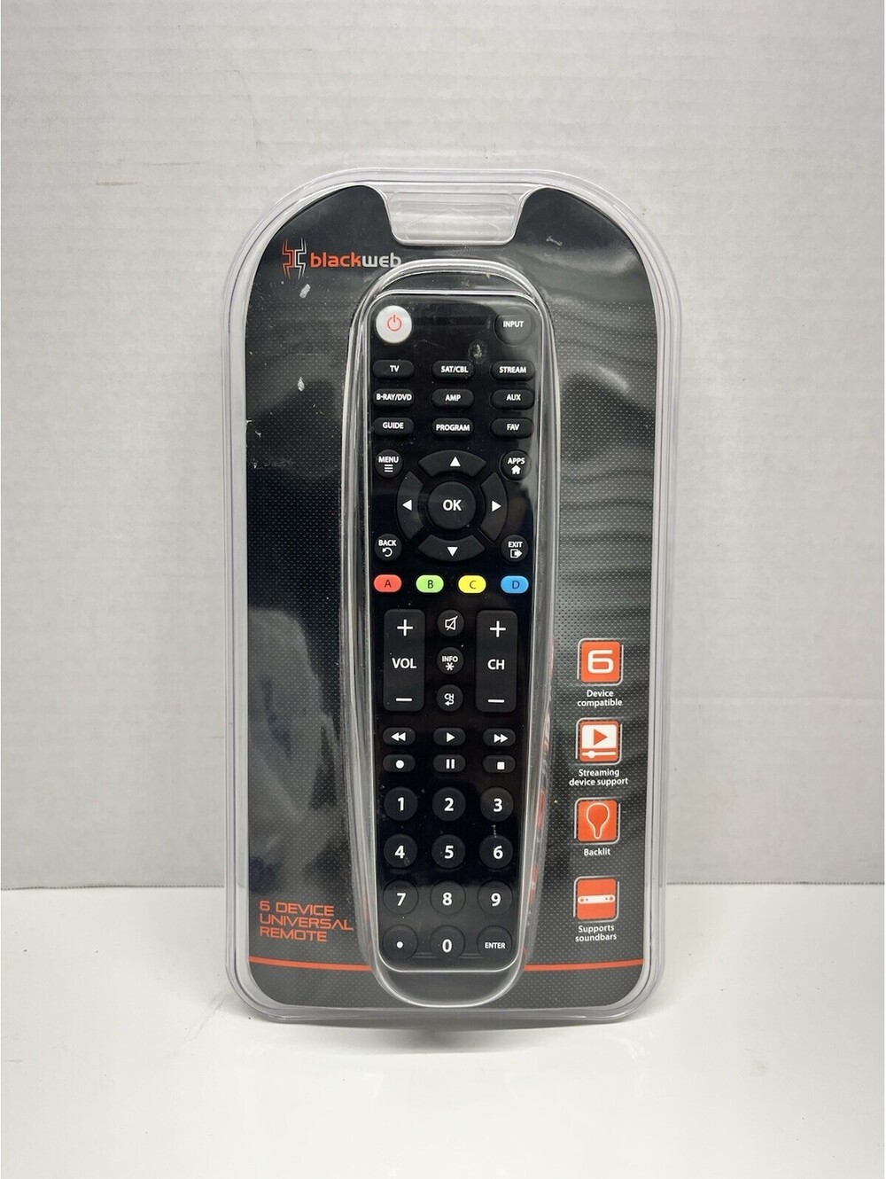 Blackweb 6 Device Universal Remote Control Backlit Easy Setup Sealed New